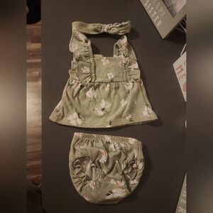 Floral Green Baby Outfit Set 3M